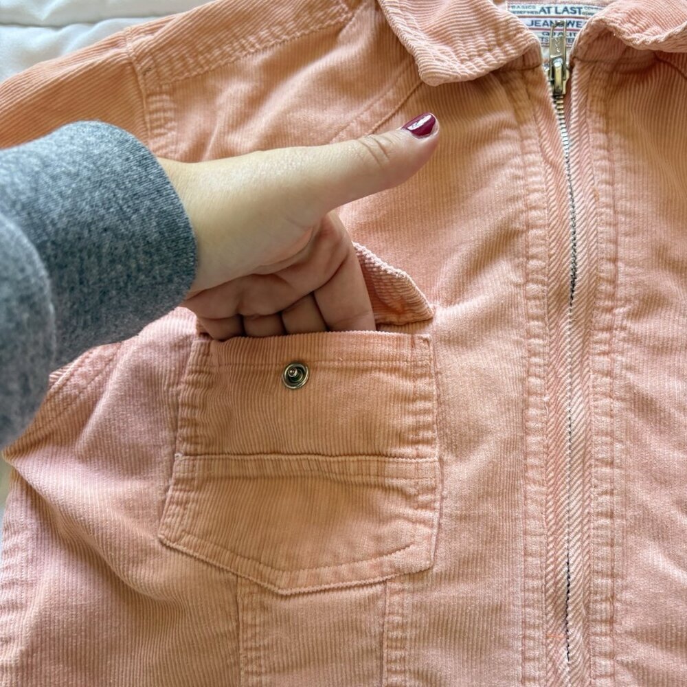 VTG 1980s Jean Jacket Women Small Corduroy Collar Barn Coat Coral Orange Y2K 90s - Picture 7 of 8